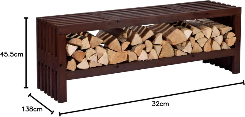 dobar Gartenbank Svensson mit Stauraum für Feuerholz Kaminholz-Regal, wetterfest lasierte Sitzbank,