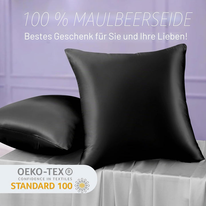 OLESILK Seide Kissenbezug Kissenhülle Haar- und Hautpflege mit Reissverschluss 16 Momme 1 Stück Schw