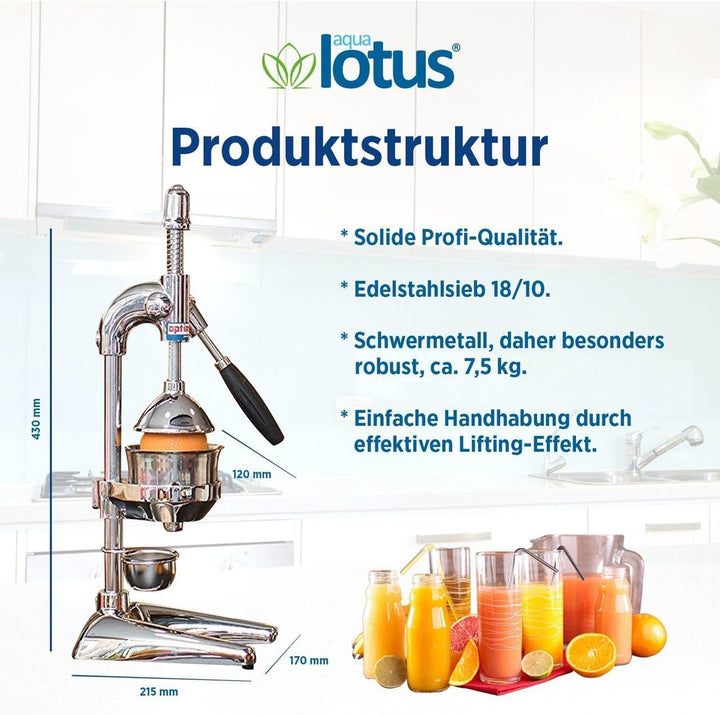 Zitruspresse in Handelsgüte, Handpresse, manuelle Fruchtpresse, Saftpresse für Orangen, Zitronen, Gr