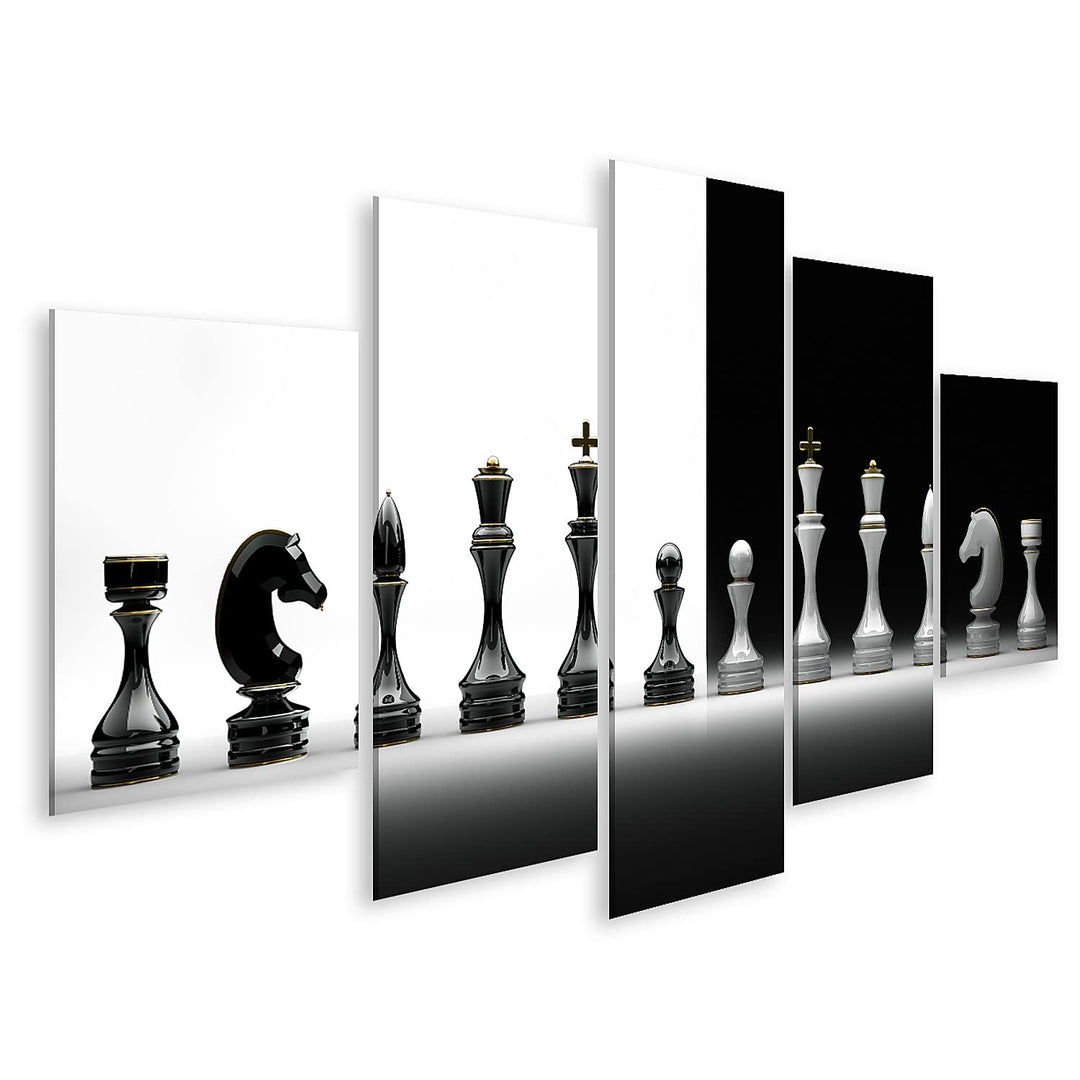 islandburner Bild auf Leinwand Komplettset Schach Bilder Wandbilder Poster Leinwand 170x80cm - 5 Tei