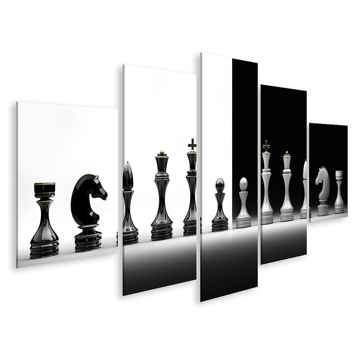 islandburner Bild auf Leinwand Komplettset Schach Bilder Wandbilder Poster Leinwand 170x80cm - 5 Tei