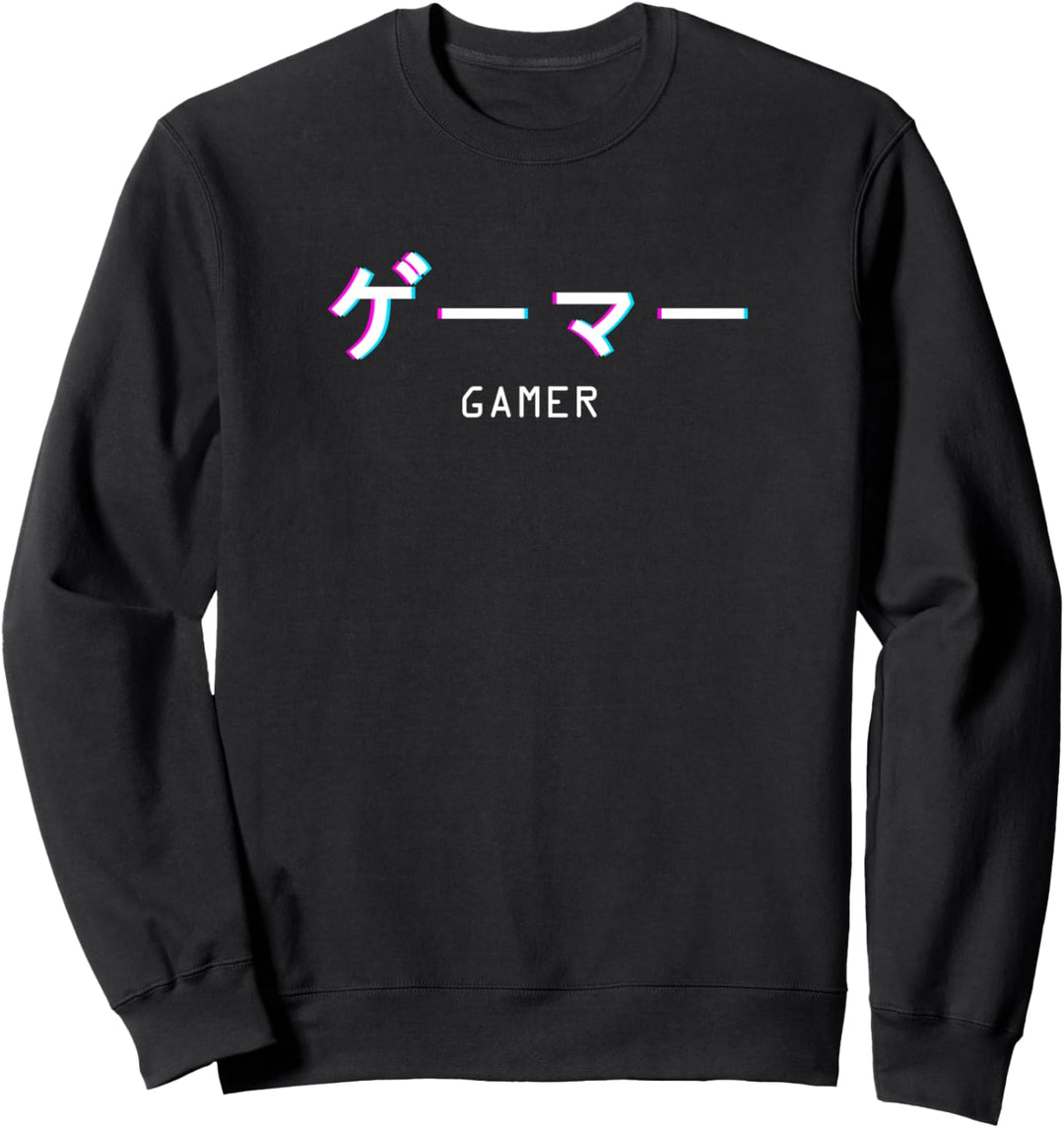 Gamer Gaming Japanischer Text Vaporwave Retro Sweatshirt
