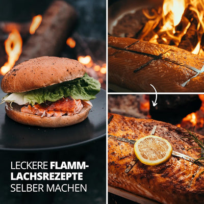 FINNWERK Flammlachsbrett Geschenkset - Lachsbretter mit Halterung aus Edelstahl und patentiertem Win