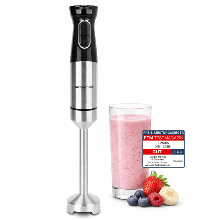 EMERIO Stabmixer mit kraftvollen 1000 Watt | Pürierstab (abnehmbar) und Messereinheit aus langlebige