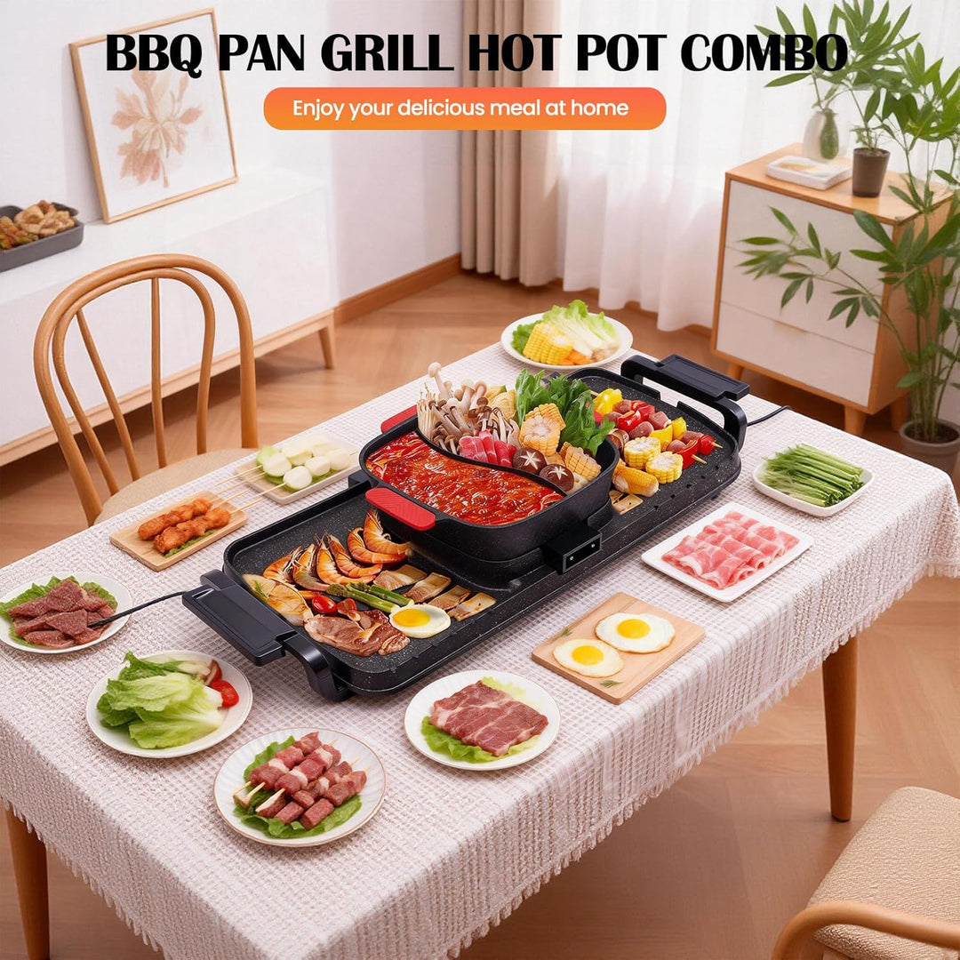 2 in 1 Elektrischer Hot Pot Grill, 1100W+2200W Multifunktionale BBQ Hot Pot, Korean Barbecue Hot Pot