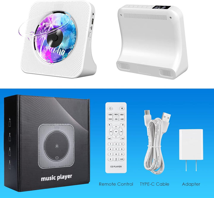 Tragbarer CD-Player mit Bluetooth, Gueray Desktop für zu Hause, Eingebaute Doppelte HiFi-Lautspreche