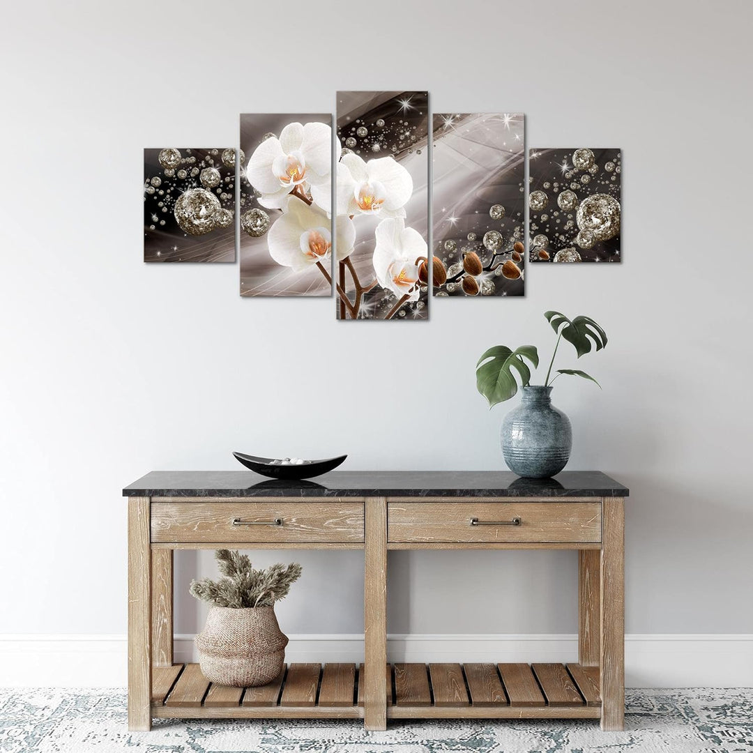 Runa Art Wandbilder Blumen Orchidee 5 Teilig Bild auf Vlies Leinwand Deko Wohnzimmer Abstrakt Diaman