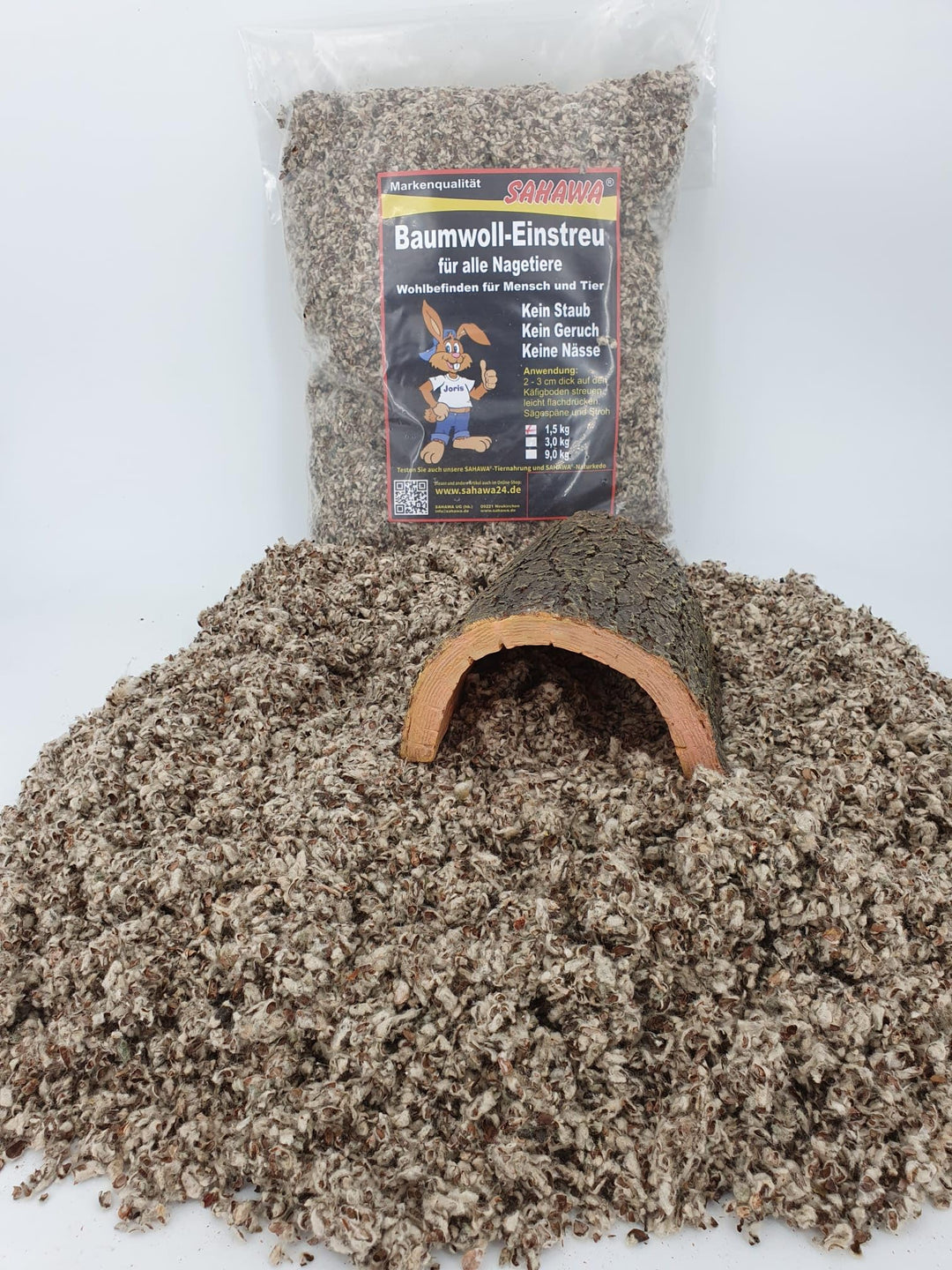 Einstreu Baumwolle 1,5 kg Naturstreu Nager Terrarium mit Korktunnel (Polyresin)