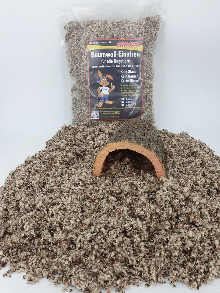 Einstreu Baumwolle 1,5 kg Naturstreu Nager Terrarium mit Korktunnel (Polyresin)