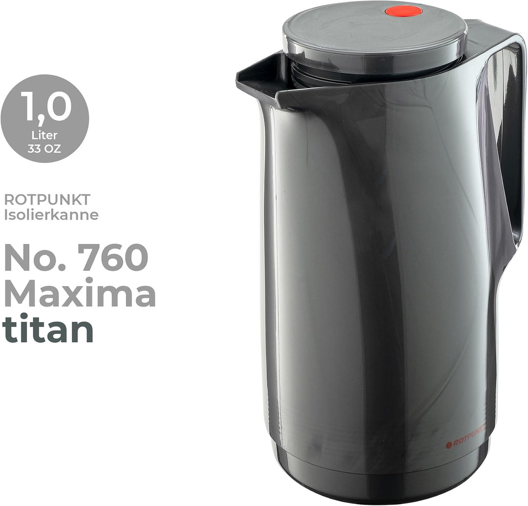 ROTPUNKT Isolierkanne 1L - Premium Kaffekanne Made in Germany I Hält bis zu 24 Std heiss I Warmhalte