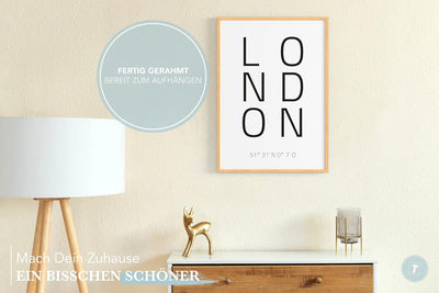 Papierschmiede® Geo Poster Koordinaten London, A3 Gerahmt im Natur-Holzrahmen, Stadt Bild als Wandde