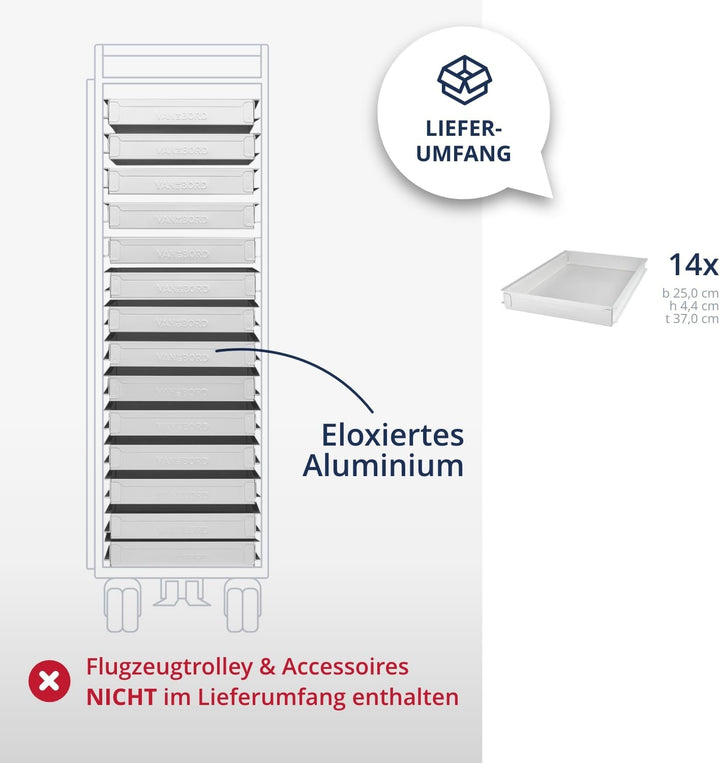 VanDeBord Ausstattungspaket 14 Einschübe Aluminium Flach, Ausstattungspaket für Airline Trolleys, Fl