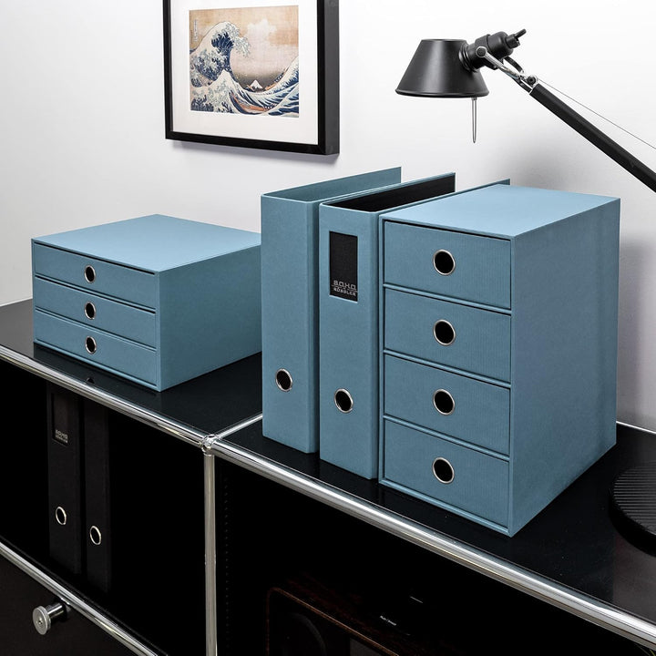 Rössler 1524452153 - S.O.H.O. 3er Schubladenbox für DIN A4, mit Griffloch, Denim, 343 x 250 x 185 mm