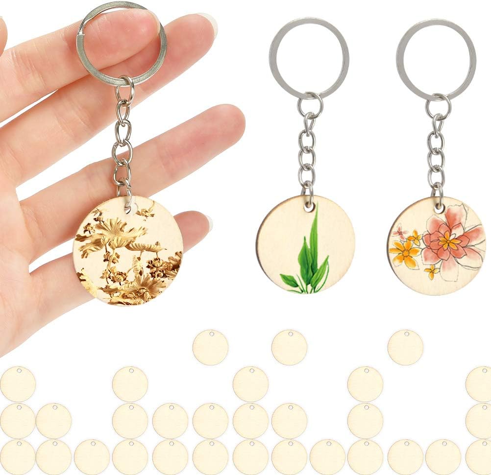 FOCCTS 100 Stück Holzscheiben Handwerk Holzplättchen mit Loch Baumscheiben für DIY Basteln Malen DIY