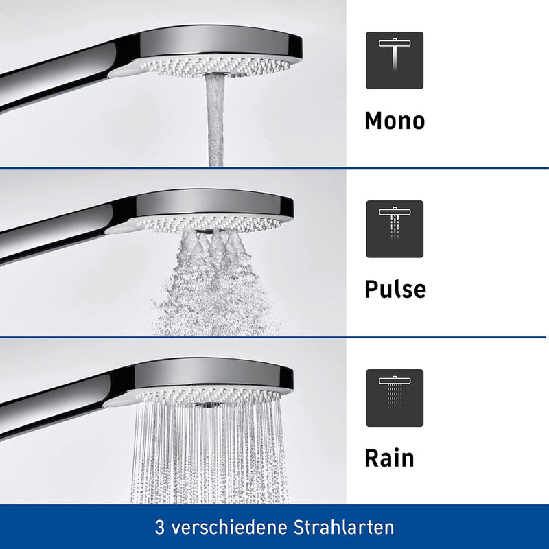 Duravit Universal Duschkopf, Duschbrause mit 3 Strahlarten (Rain, Pulse, Mono), Handbrause rund (Ø 1