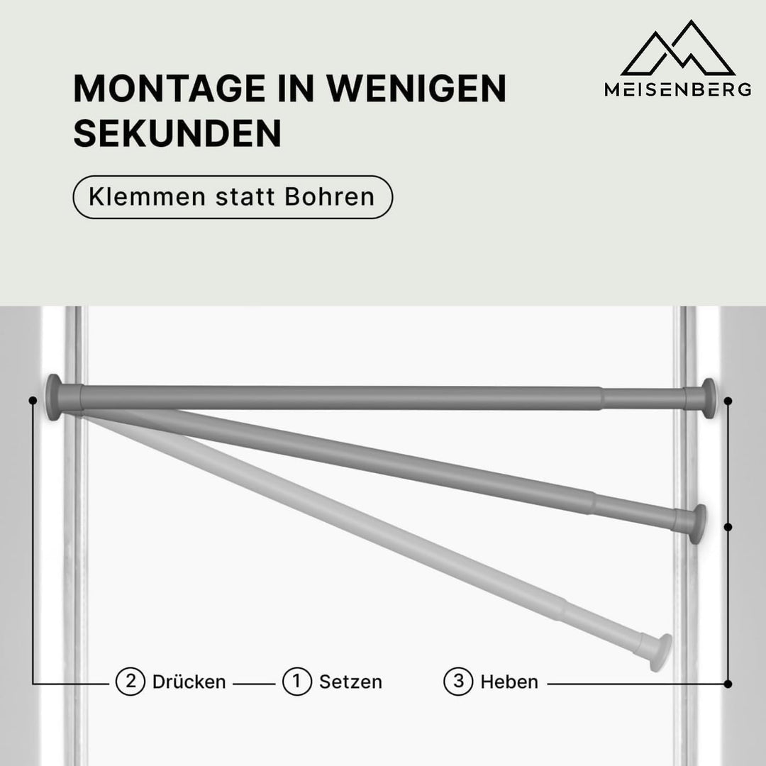 Vorhangstange ohne Bohren 90-160cm, Grau, Ø 25 mm, Gardinenstange zum Klemmen - Spannstange - Klemms