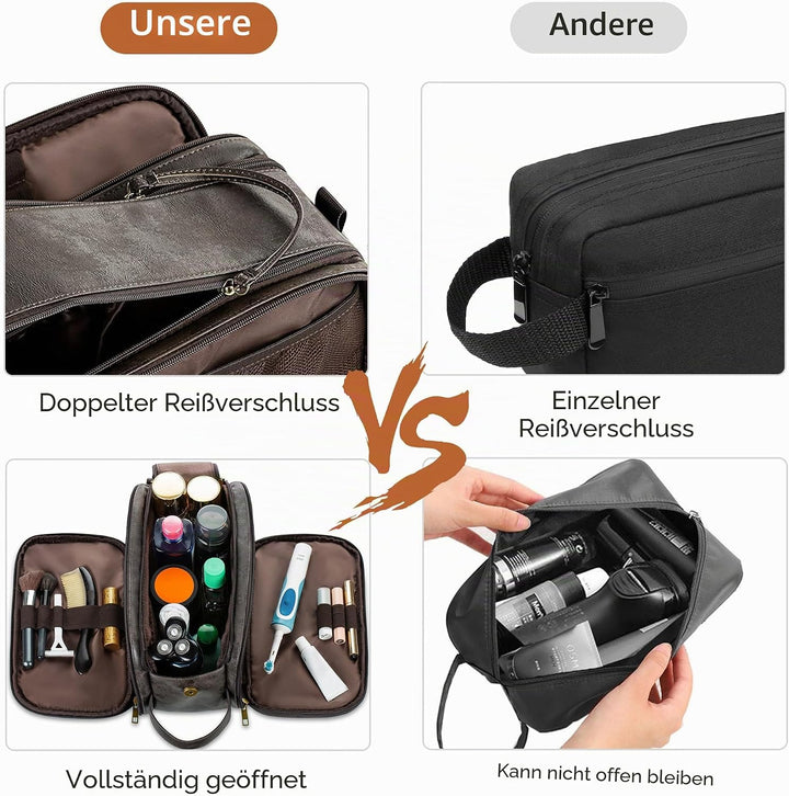 Elviros Kulturbeutel Herren, Geschenke für Männer, PU-Leder Wasserdicht Reise Grosse Öffnung Kulturb