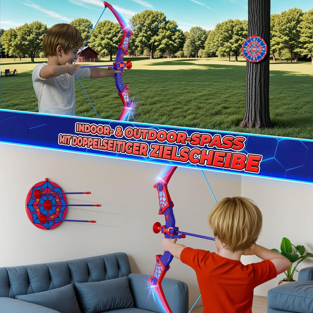 Spielzeug ab 3-12 Jahre Junge, Spider Spielzeug mit Rot & Blau LED Lichtern, Spider Köcher & Netz-Zi