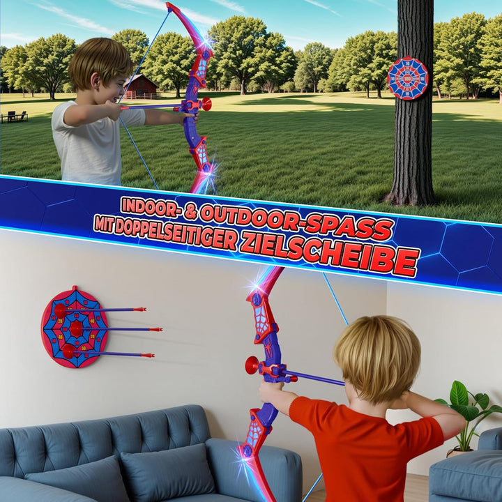 Spielzeug ab 3-12 Jahre Junge, Spider Spielzeug mit Rot & Blau LED Lichtern, Spider Köcher & Netz-Zi