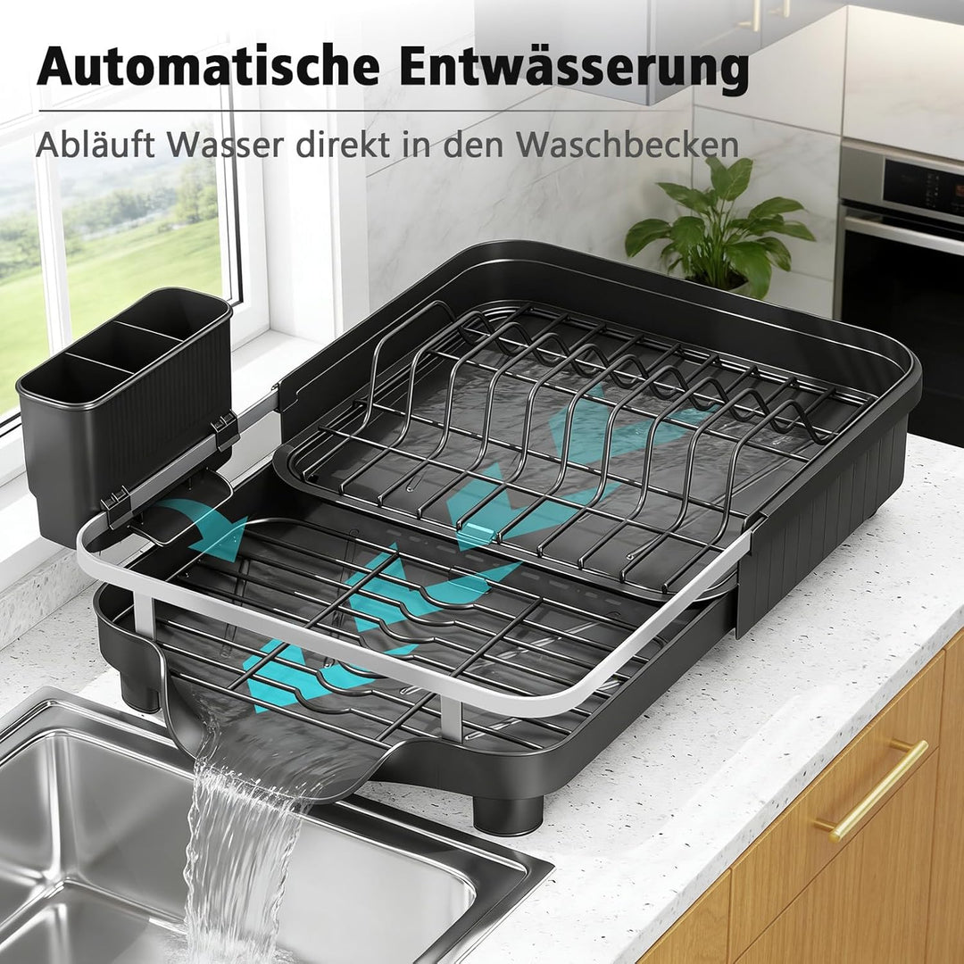 Purkeep Abtropfgestell Geschirr, Erweiterbares Abtropfgestell mit Besteckhalter, Küche Geschirrabtro