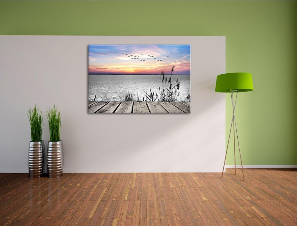 Steg mit Ausblick auf das Meer schwarz/weiss Format: 100x70 auf Leinwand, XXL riesige Bilder fertig