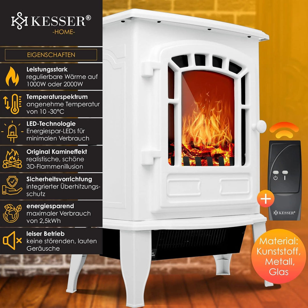 KESSER® Elektrokamin mit Heizlüfter & Fernbedienung 2000W Elektro Kamin Elektrischer Heizung LED Kam