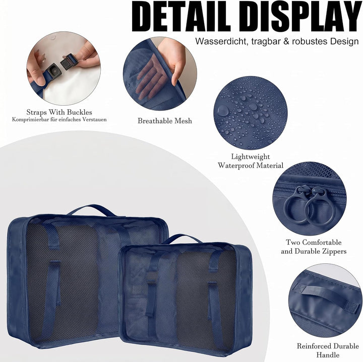 Packing Cubes 8er Set Koffer Organizer Packwürfel Set wasserdicht Marineblau, Marineblau