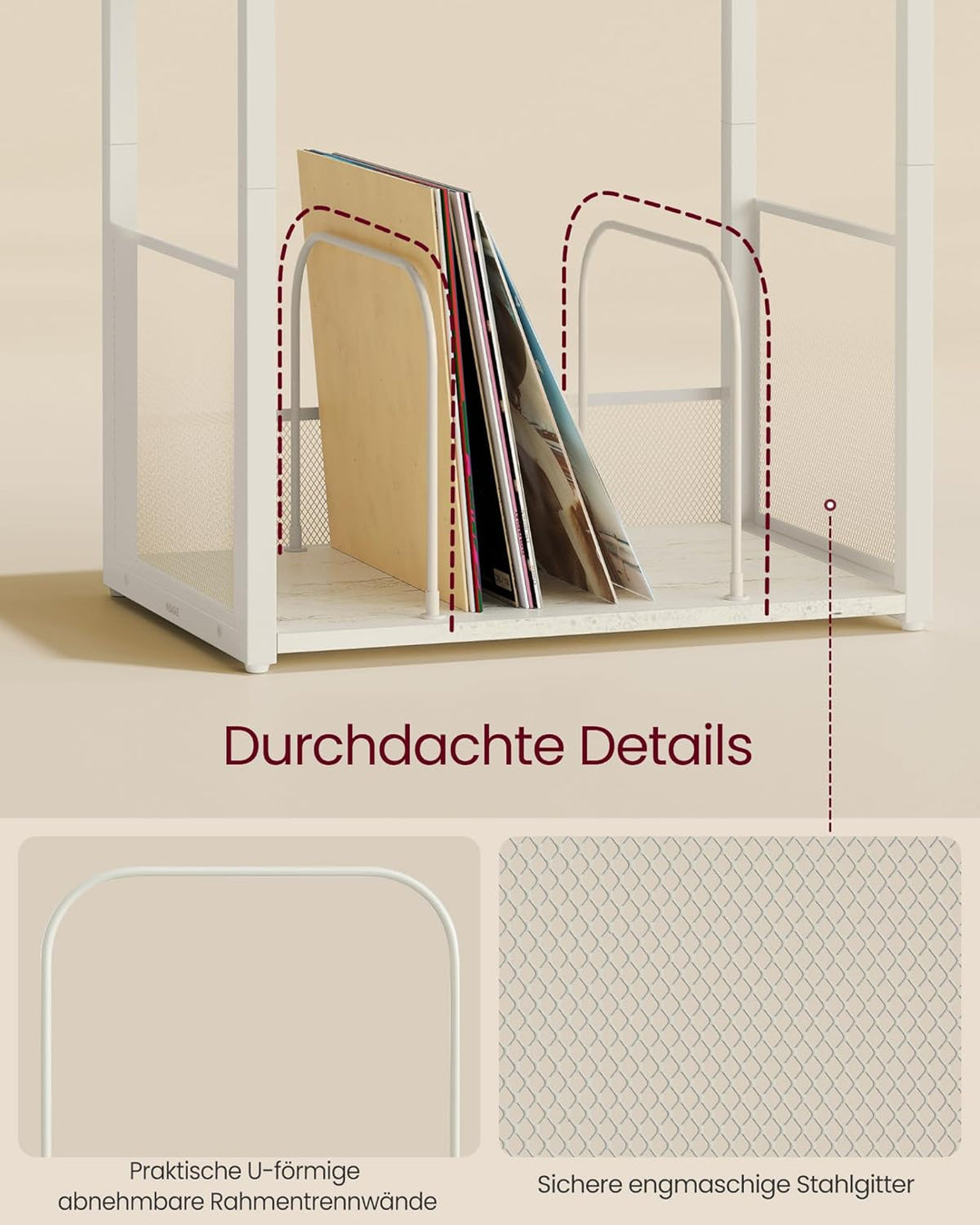 VASAGLE Plattenspieler-Ständer, 3 Etagen, Beistelltisch, Aufbewahrung von Schallplatten, bis zu 100