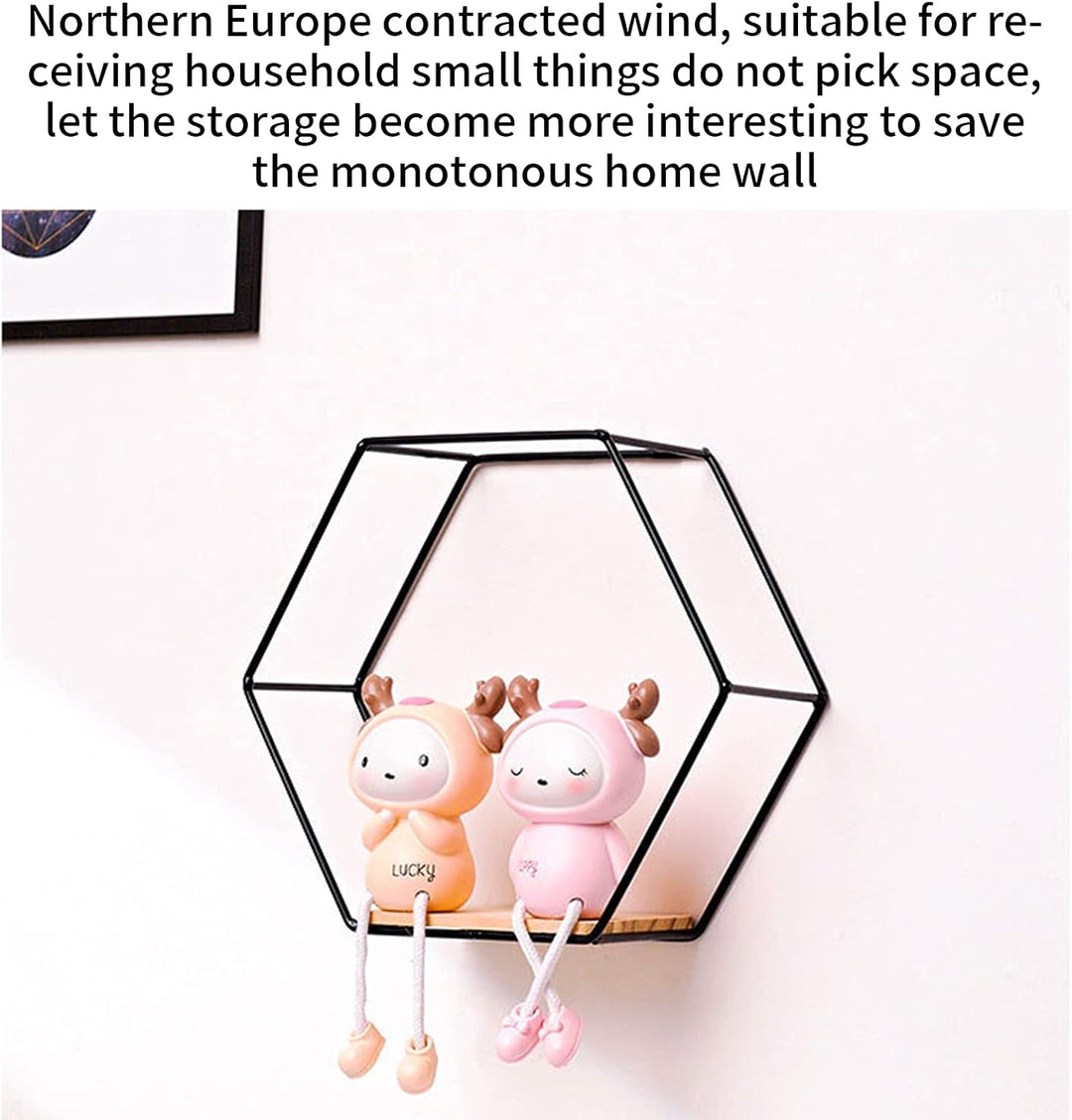 LMYDIDO 3er-Set Hexagon Wandregal Hängeregal, Metall und Holz Schweberegal Wandaufbewahrung Organize