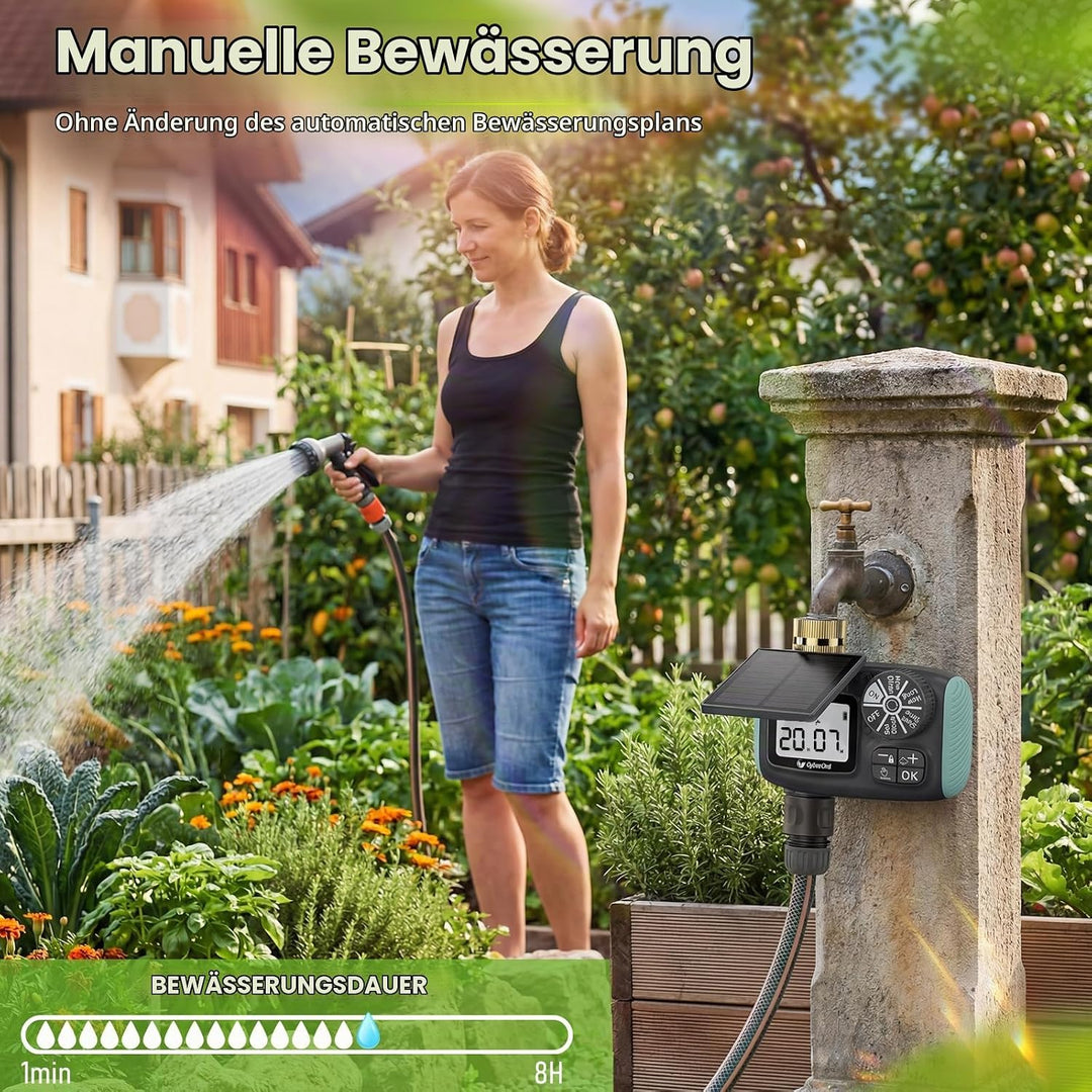 Bewässerungscomputer mit Solarenergie, Programmierbare Wasser Bewässerungsuhr LCD-Display Automatisc