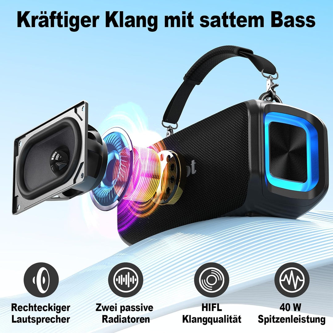 Bobtot Tragbarer Lautsprecher mit 2 kabellosen Mikrofonen Outdoor-Lautsprecher IPX5 wasserdichter La