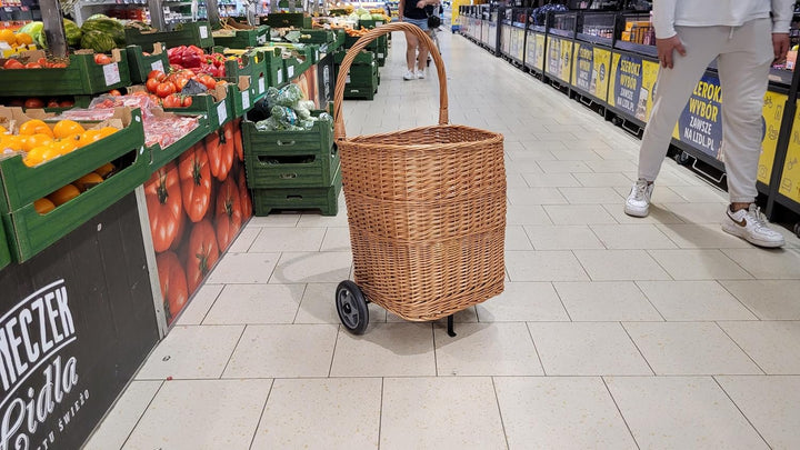 WEECO Einkaufswagen - Transportkorb aus Weidengeflecht mit Rollen zum Einkaufen oder für Holz, Leich