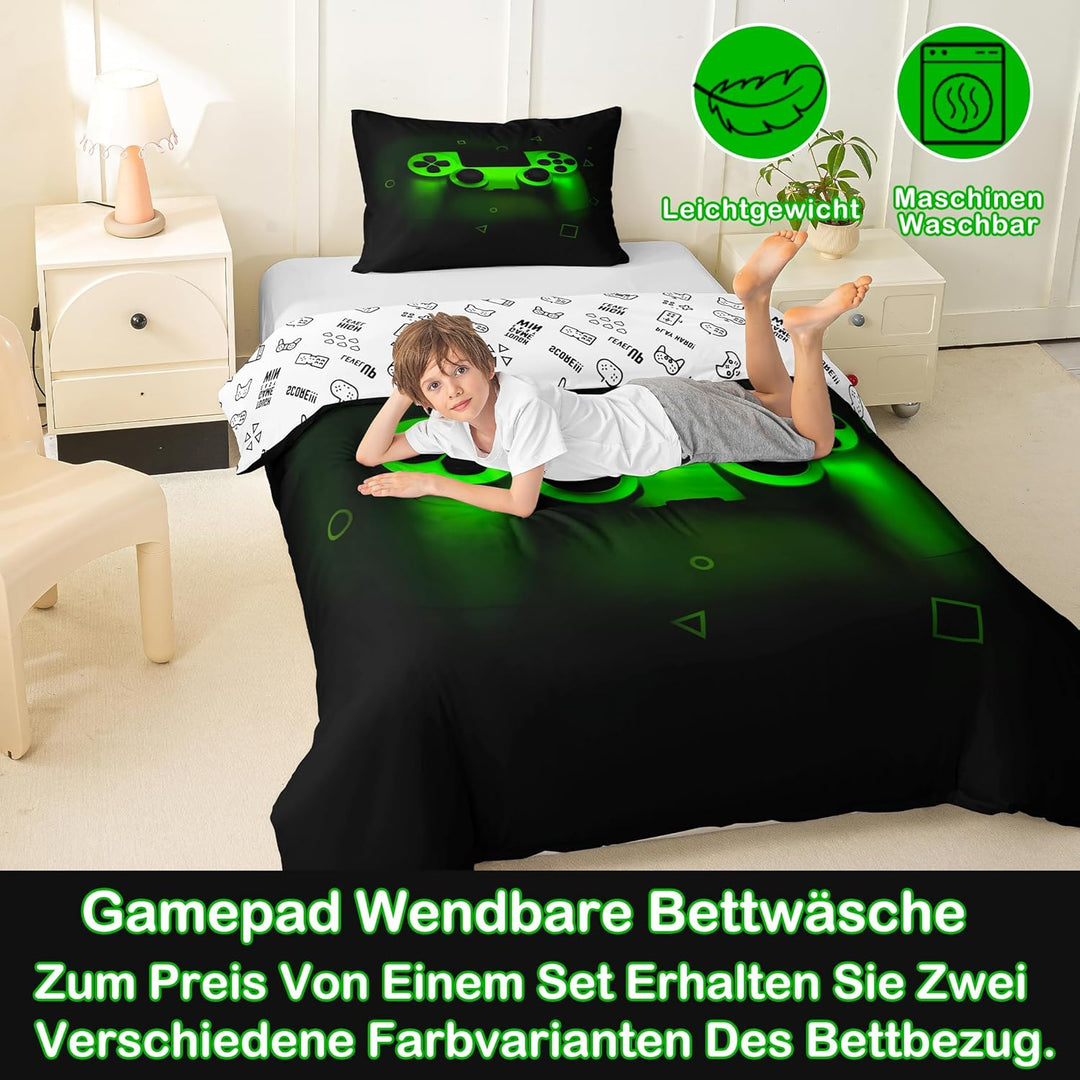 Gamer Bettwäsche Sets für Jungen 155x220,Gaming Bettbezug Kinder Teens Männer Videospiel Zimmer Deko