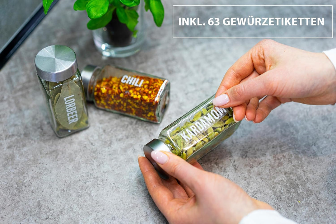 DEKOFY® Gewürzregal mit 18 Gläsern - zum Aufhängen für Wand &amp; Schranktür - ohne Bohren - Gewürzregal