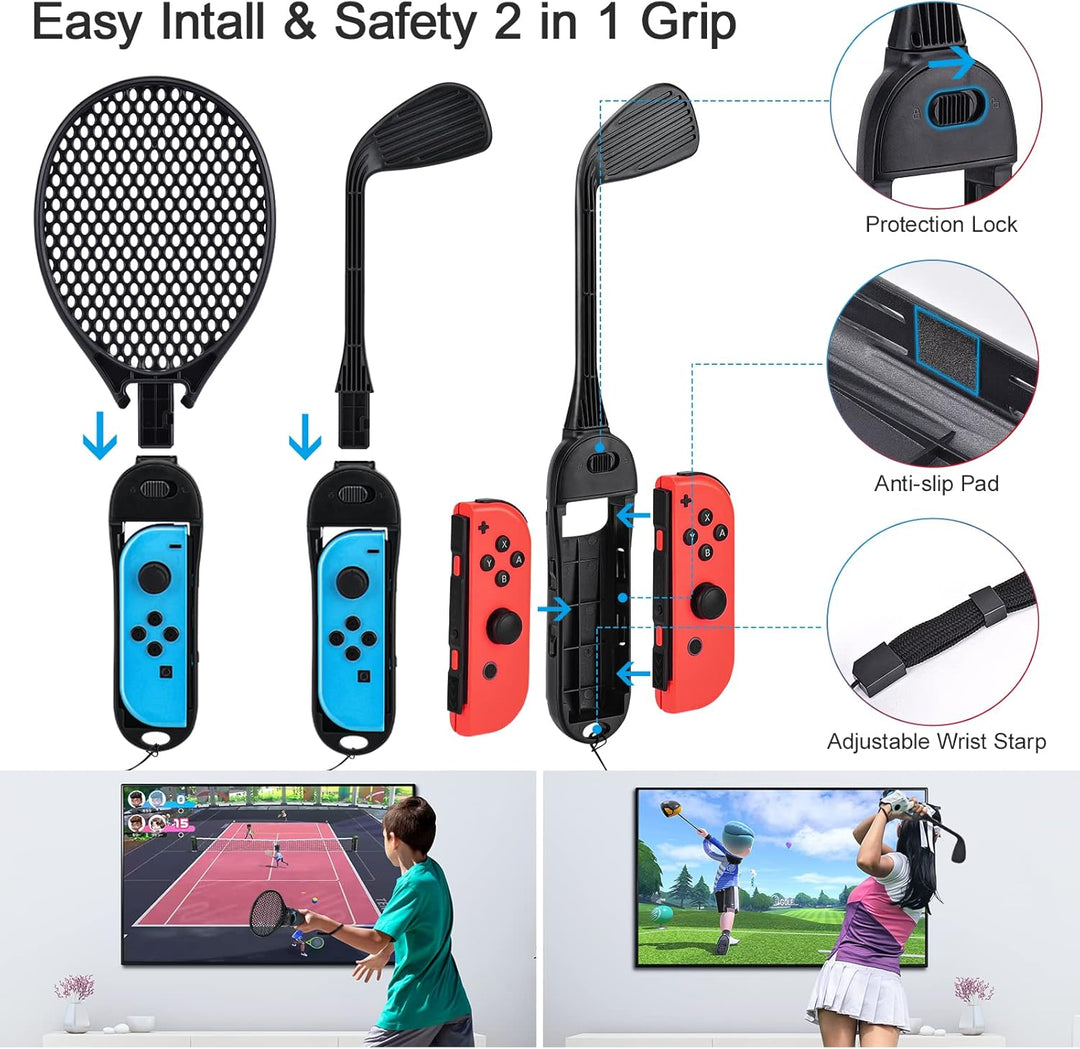 14 in 1 Switch Sport Zubehör Bündel, innoAura NS Bundle Lenkrad, Joycon Griff, Tennisschläger, Glof