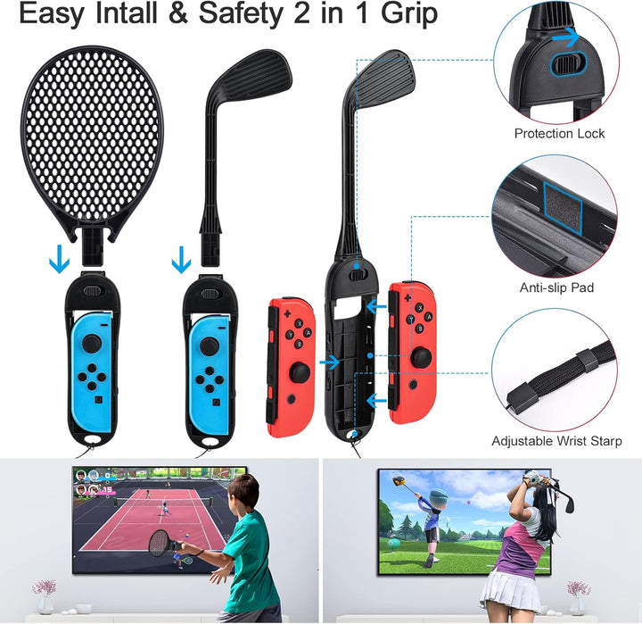 14 in 1 Switch Sport Zubehör Bündel, innoAura NS Bundle Lenkrad, Joycon Griff, Tennisschläger, Glof