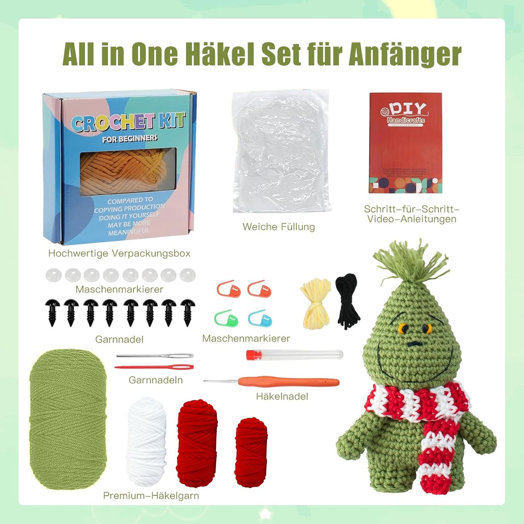 Häkelset für Anfänger, Komplettes Crochet Set mit Videoanleitung, Einfaches DIY Häkeltiere, Perfekt
