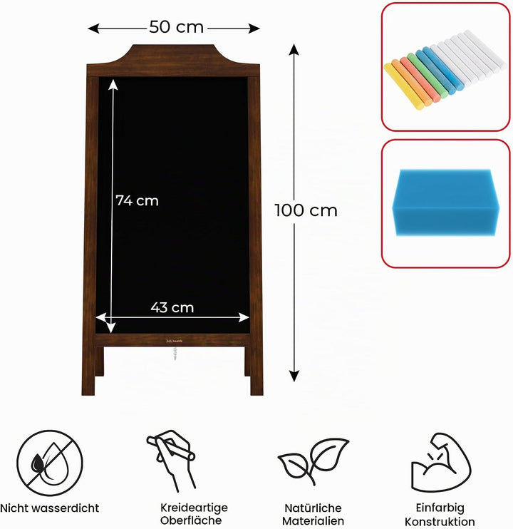 ALLboards Kundenstopper dekorativen Wellenform mit lackiertem Holzrahmen 100x50cm, Werbetafel, Gehwe
