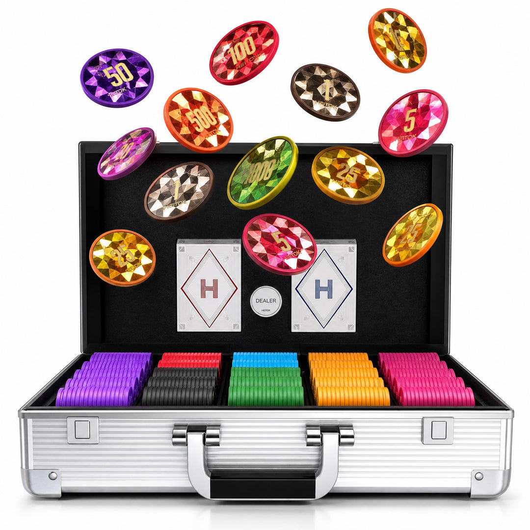 HEITOK Poker Set 1000 Chips – 11,5g ABS Pokerchips mit Werten – Robustes Set für Texas Hold'em & Cas