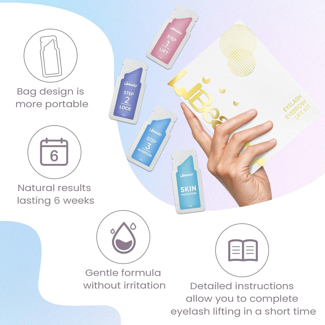 Libeauty Lash Lifting Set – Wimpernlifting Set, Augenbrauen Lift mit Glue Balm und wiederverwendbare