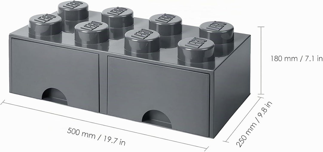 Room Copenhagen 40061754 Lego 8 Noppen, 2 Schubladen, stapelbare Box, 9,4 l, Dunkelgrau, 8 knoppen