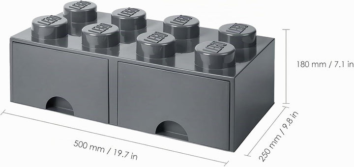 Room Copenhagen 40061754 Lego 8 Noppen, 2 Schubladen, stapelbare Box, 9,4 l, Dunkelgrau, 8 knoppen