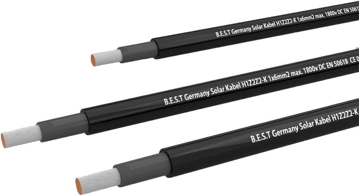Germany B.E.S.T Solarkabel Solarleitung 10mm² reines Kupferkabel H1Z2Z2-K 20m PV Schwarz 20 M Schwar