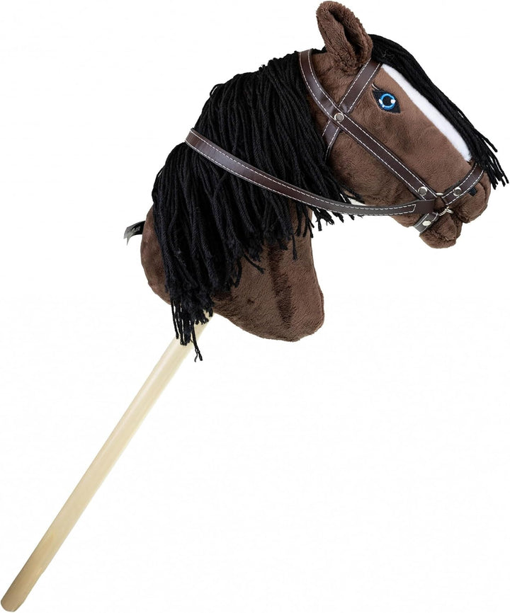 RL24 - Hobby Horse – Steckenpferd mit Trense – Spielpferd aus Plüsch mit Holzstock & Langer Mähne –