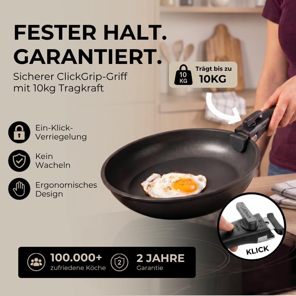 Essential Topf und Pfannenset 8-teilig Induktion, Abnehmbarer Griff, Stapelbar, Platzsparend, Backof