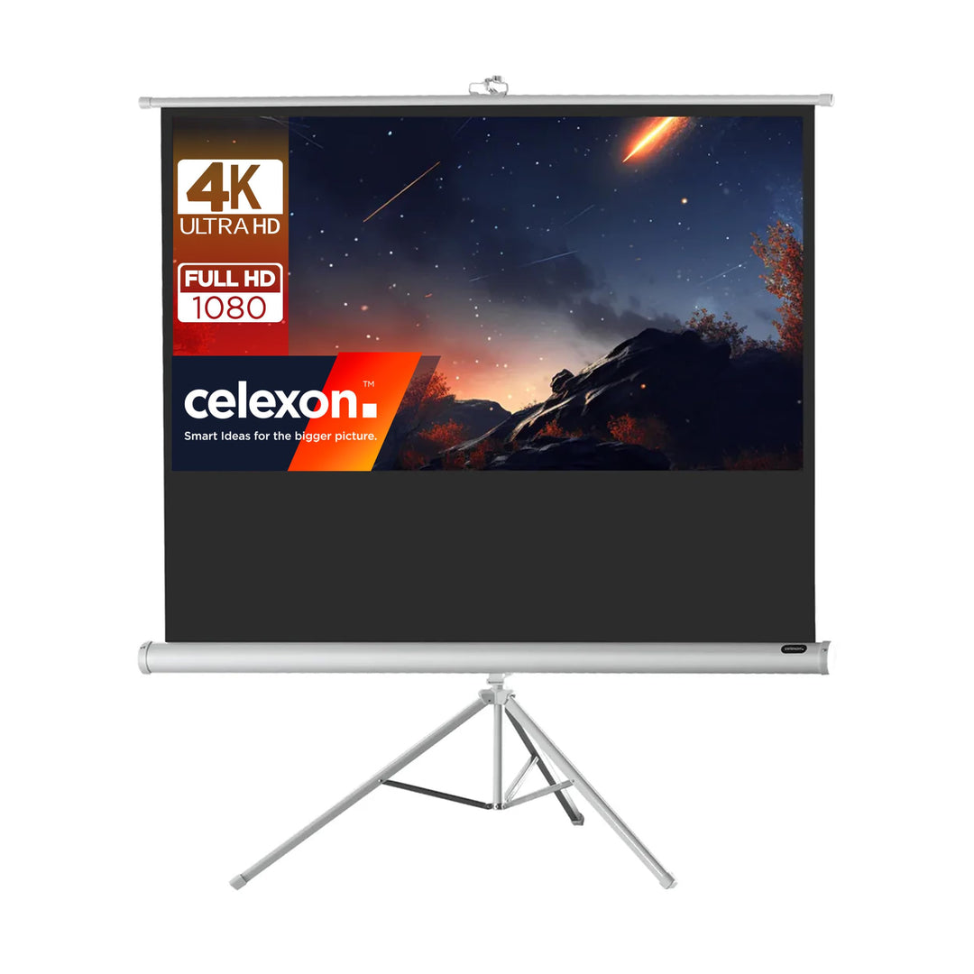 celexon tragbare Beamer-Leinwand mit vormontiertem Ständer Mobile Stativ-Leinwand mit Tragegriff Wei