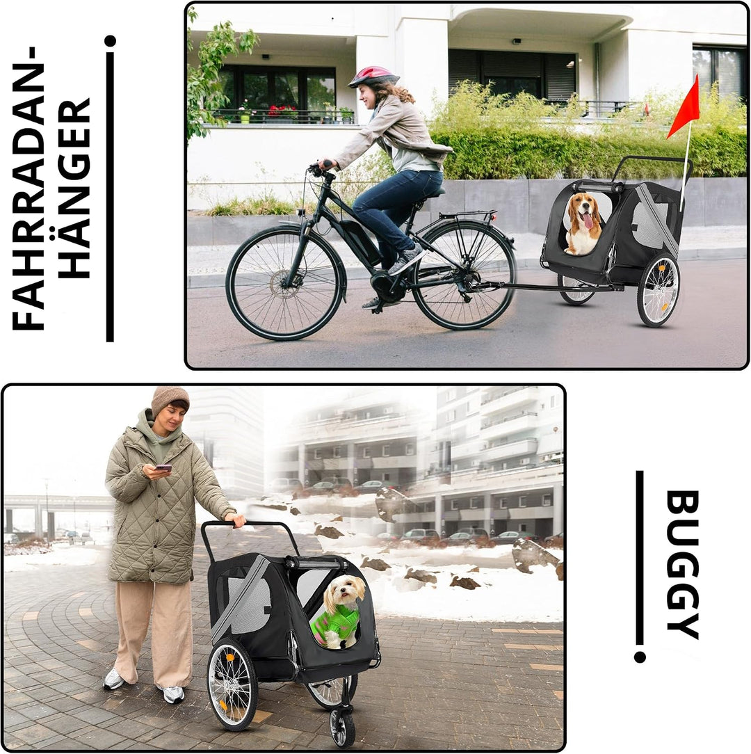 Hundeanhänger Boxer 2-in-1,Hundefahrradanhänger &amp; Hundebuggy, gross &amp; faltbar, federndes Fahrwer, bi