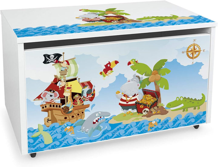 Leomark Holz Spielzeugkiste auf Rädern, Sitzbank mit Stauraum, Spielzeugkiste mit Deckel, Kinderbank