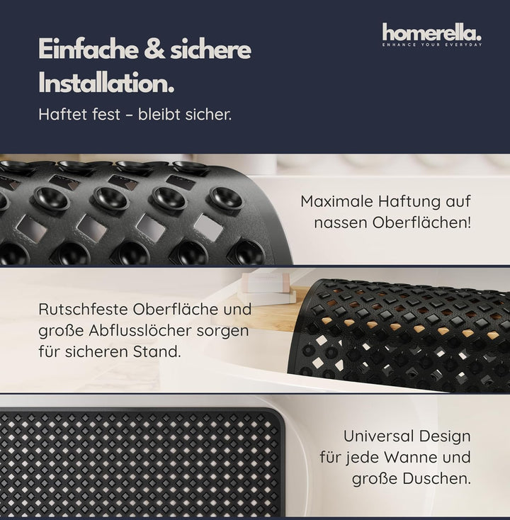 homerella® Badewannenmatte rutschfest 88x39cm, INKL. HAKEN, Rutschfeste Badematte BPA frei, Duschmat