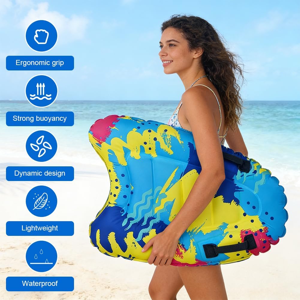 Aufblasbares Bodyboard für Kinder & Erwachsene, 75x65 cm, Tragbar & Faltbar mit 2 Griffen, PVC Surfb
